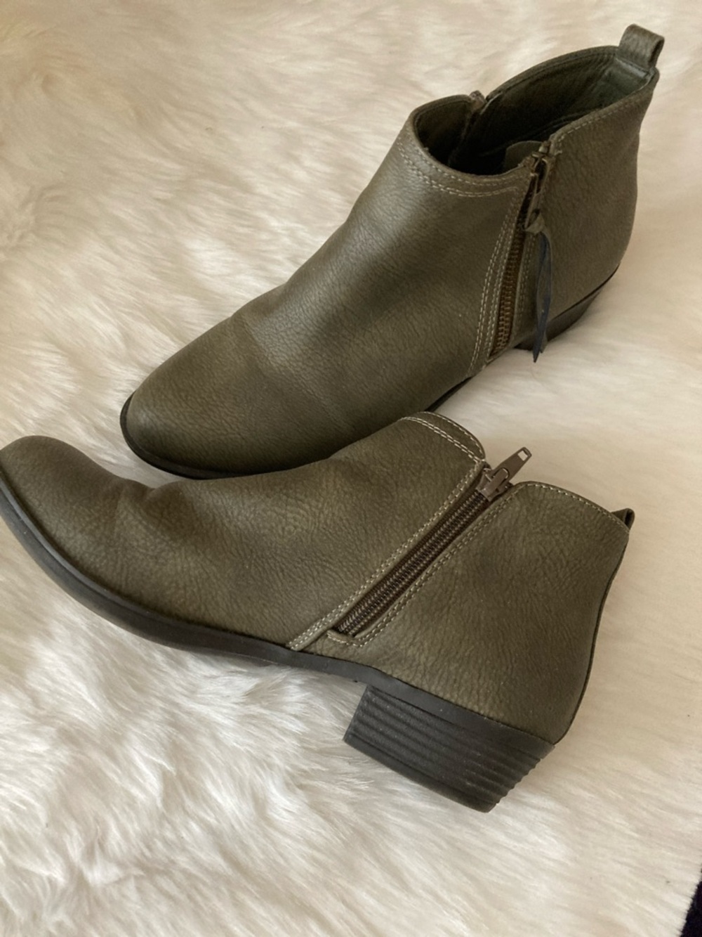 Sugar Olive Green Side-Zip Ankle Booties